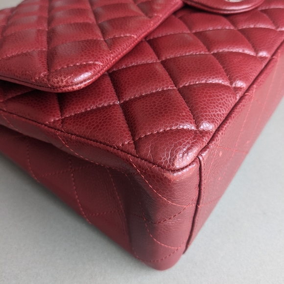 Chanel Maxi burgundy red caviar silver double flap - Picture 12 of 14